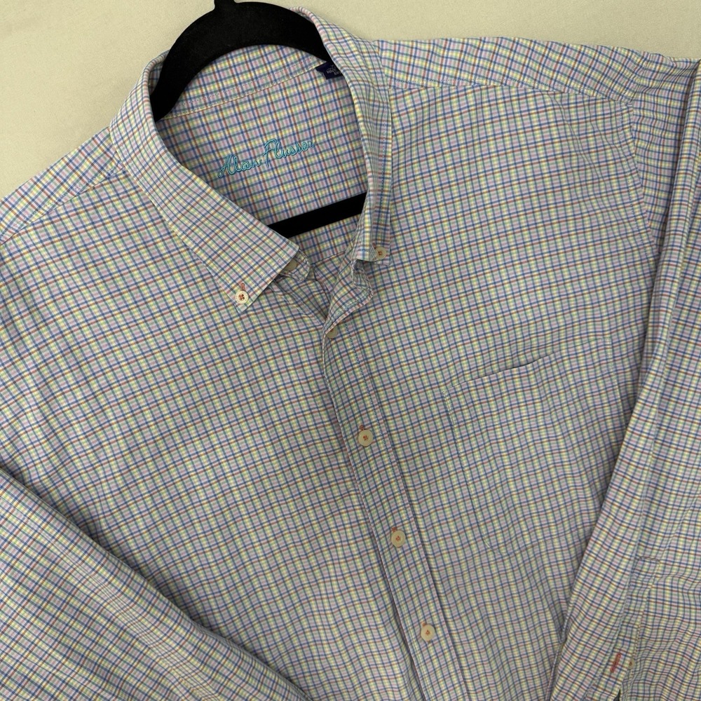 Alan Flusser Button Down Shirt Mens XL Multicolor Check Long Sleeve